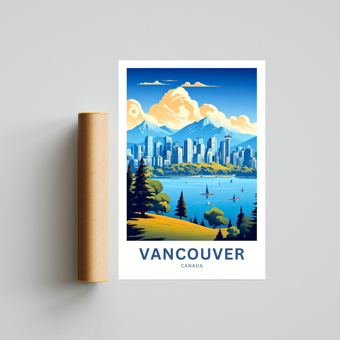 Personalized Vancouver Canada Harbor Skyline Sailboats Poster - Image 4