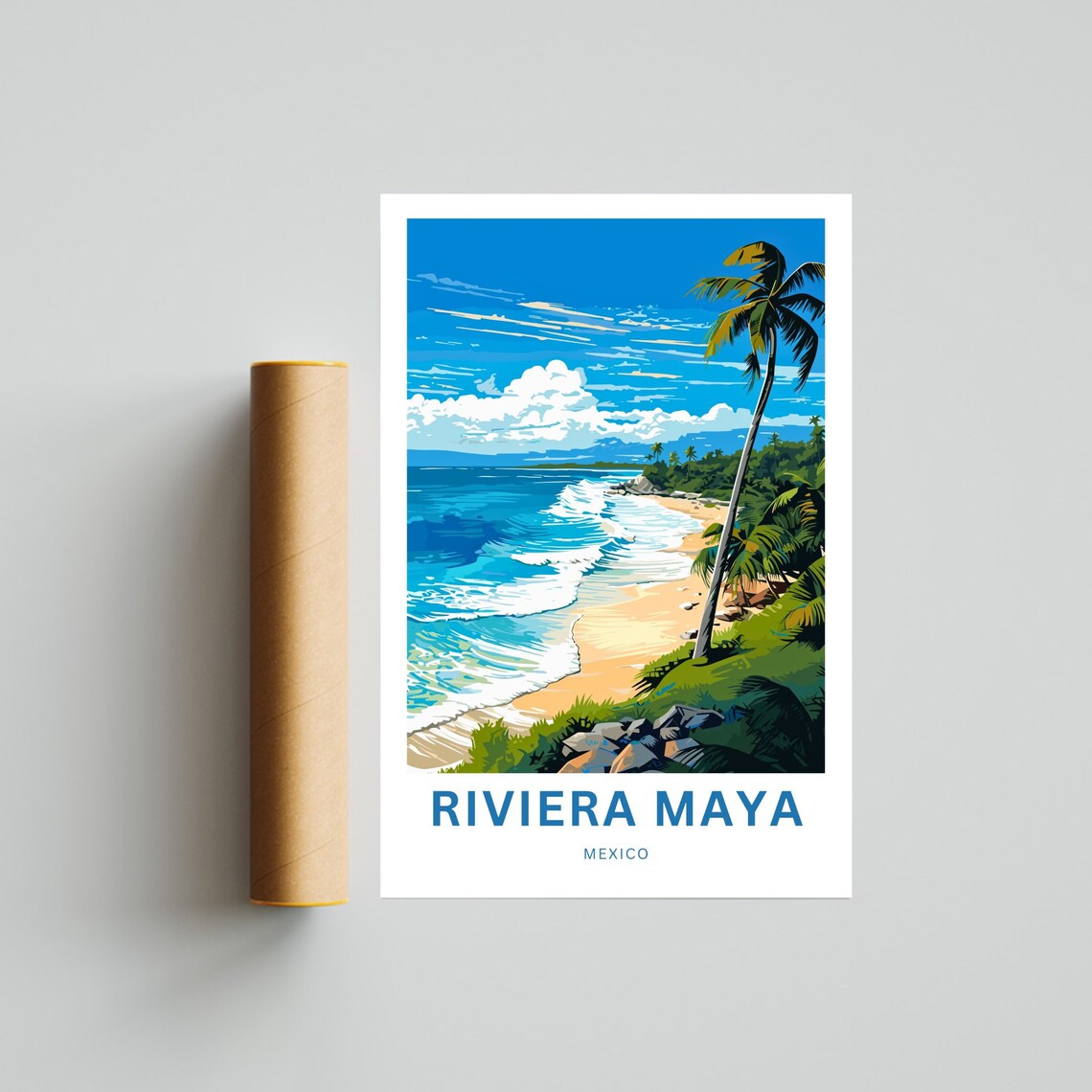 Riviera Maya Mexico Caribbean Surf Beach Custom Art Travel Poster - Image 4