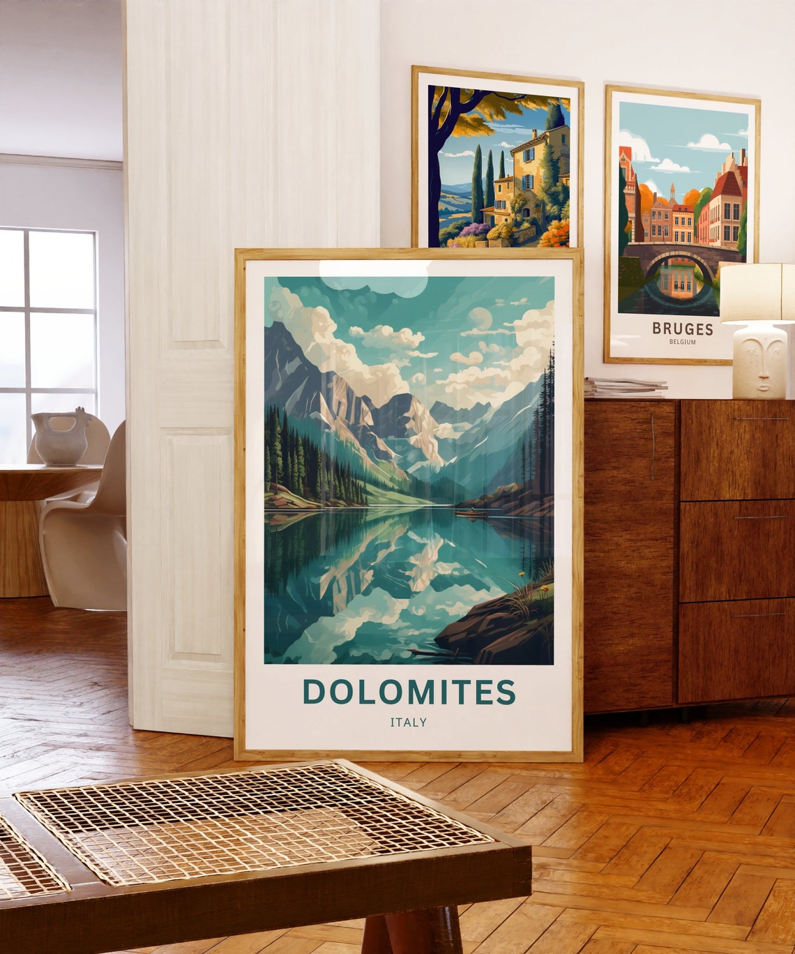 Dolomites Italy Alpine Lake Mountain Reflection Pine Art Print - Image 5