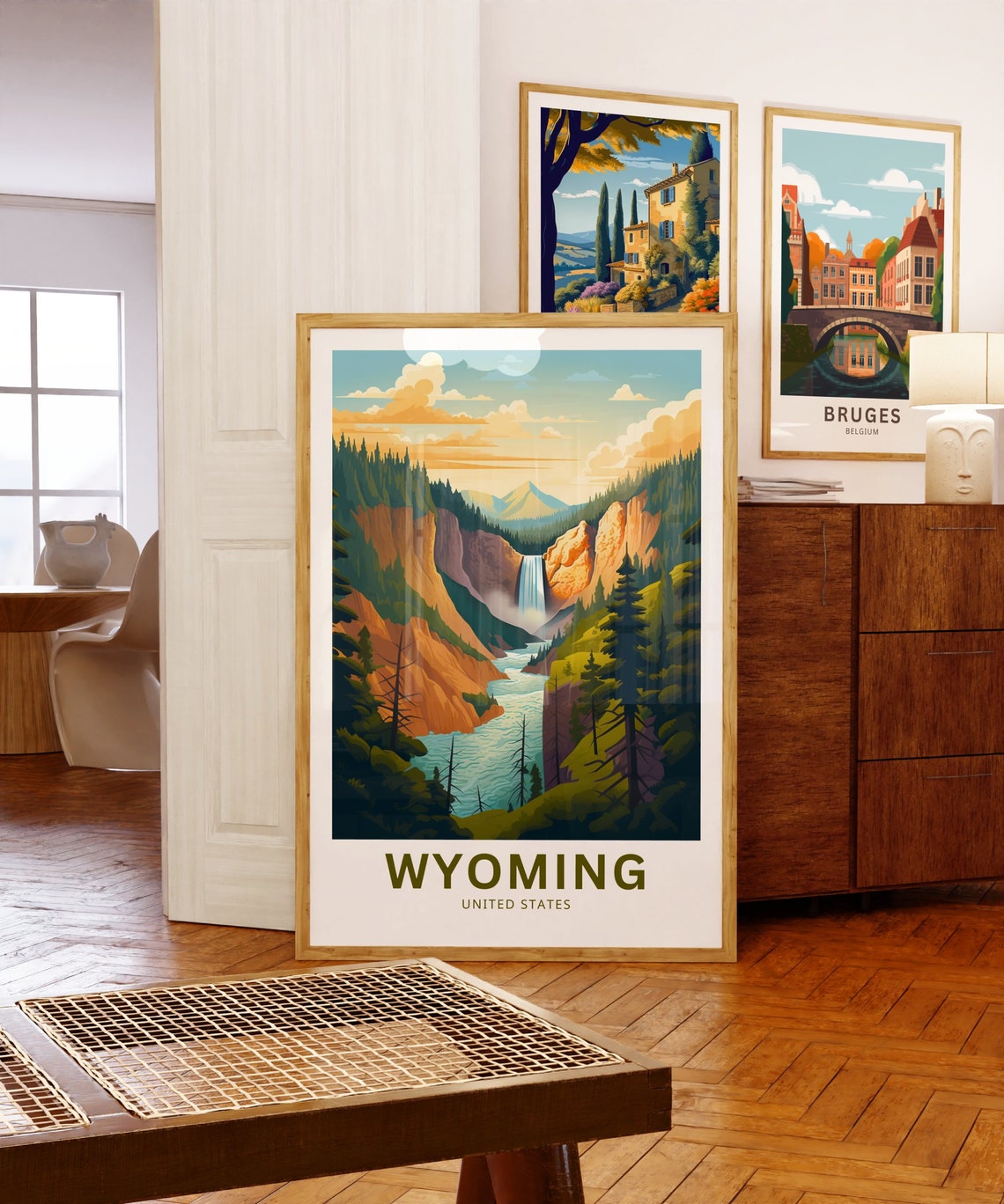 Personalized Wyoming Canyon Waterfall Vintage Travel Art Poster - Image 5