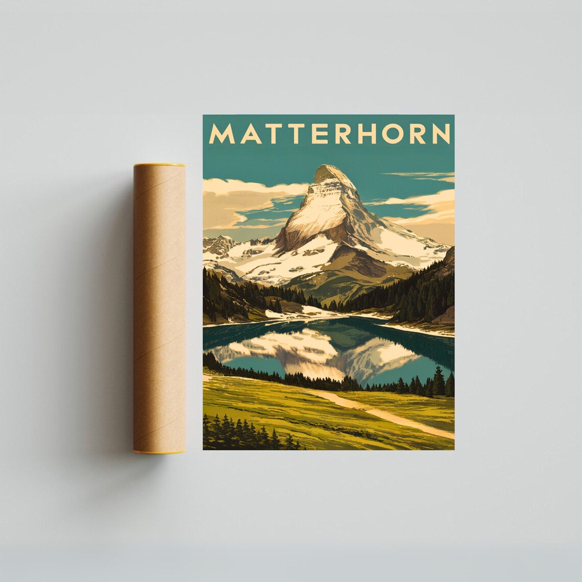 Matterhorn Green Valley Trail Mirror Lake Snow Summit Vintage Poster - Image 3