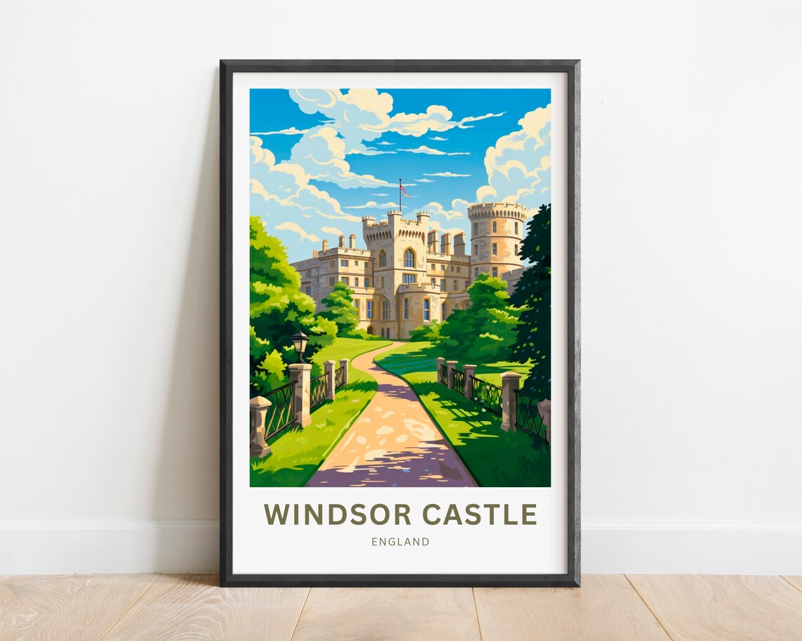 Windsor Castle England Royal Residence Sunny Gardens Travel Poster
