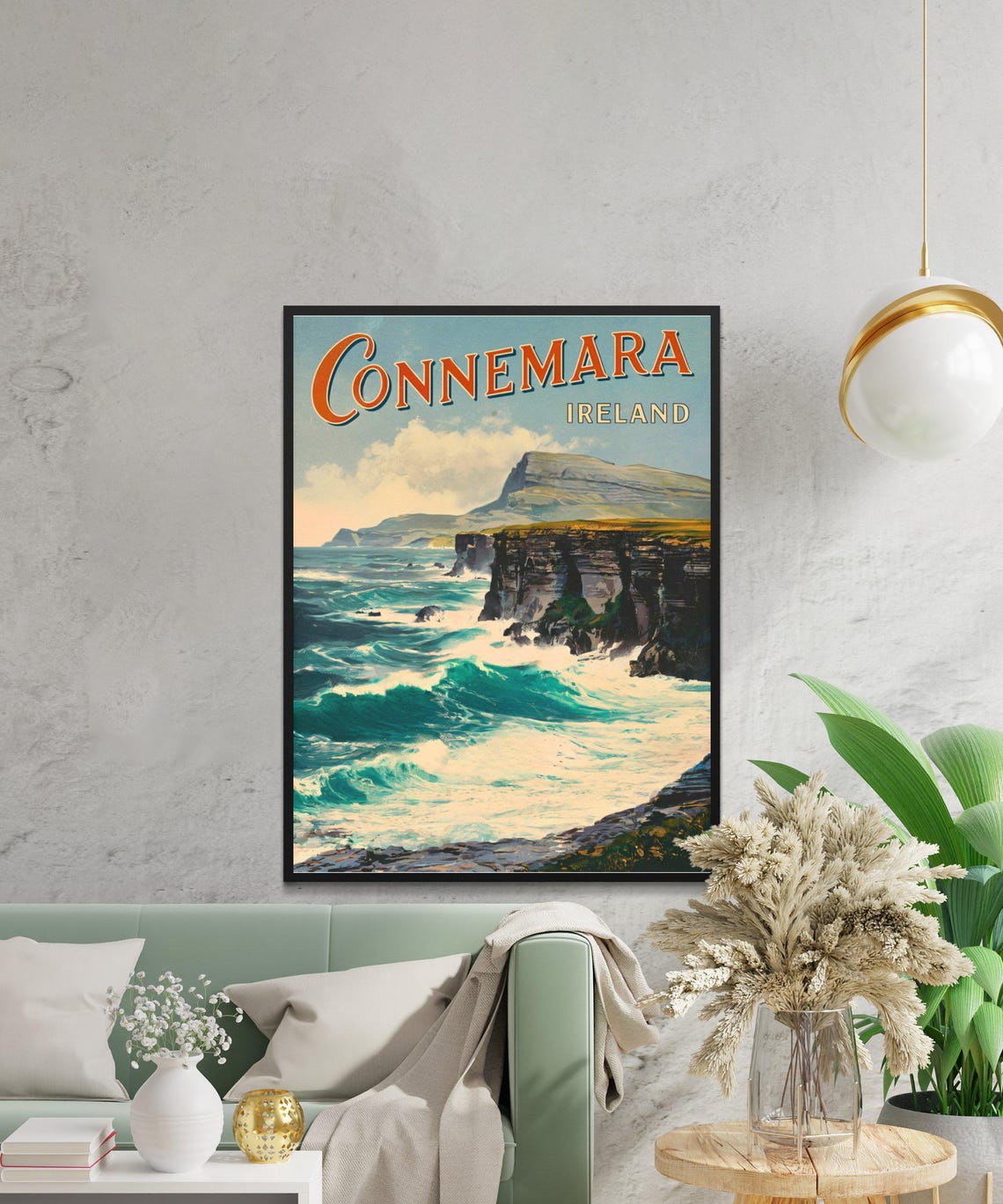 Connemara Ireland Vintage Cliffs Crashing Waves Retro Style Poster - Image 2