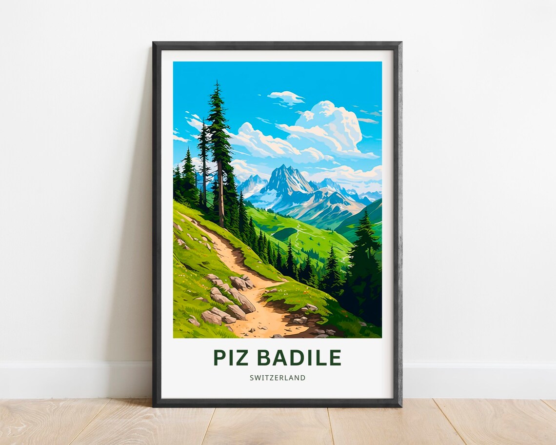 Piz Badile Switzerland Alpine Mountain Hiking Trail Travel Poster