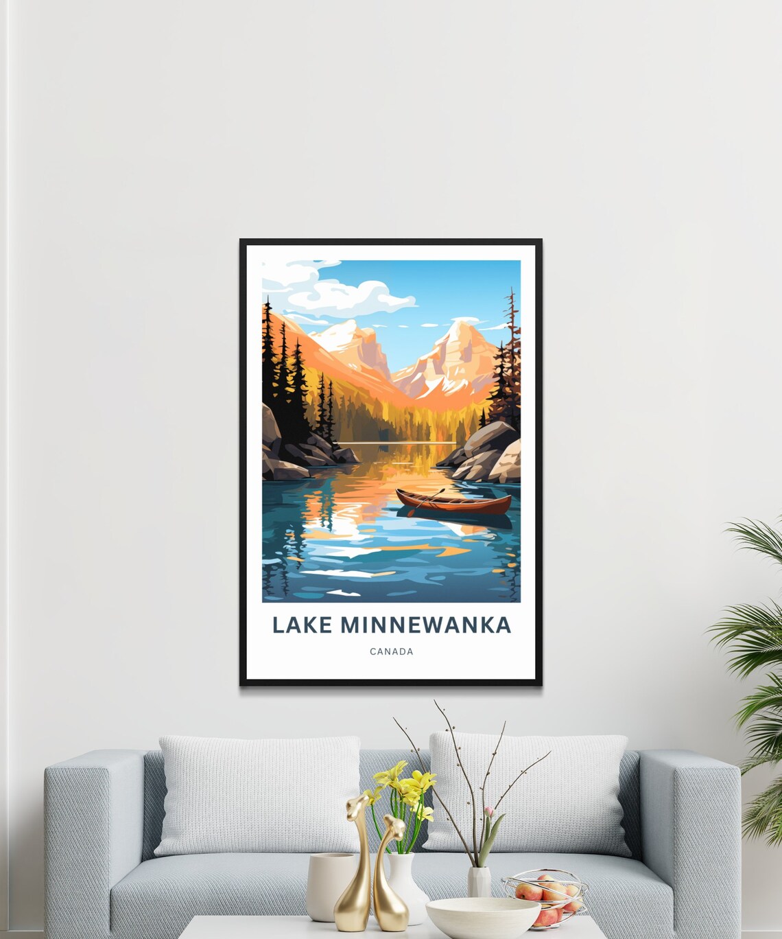 Lake Minnewanka Canada Golden Peaks Turquoise Water Travel Poster - Image 3