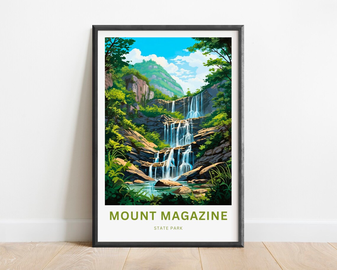 Mount Magazine State Park Rocky Waterfall Scene Travel Poster