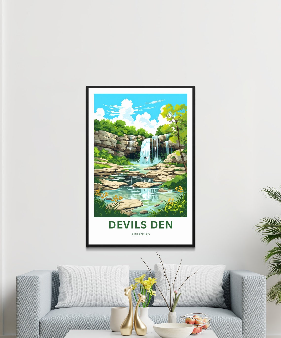 Devils Den Arkansas Creek Waterfall Travel Illustration Poster - Image 3