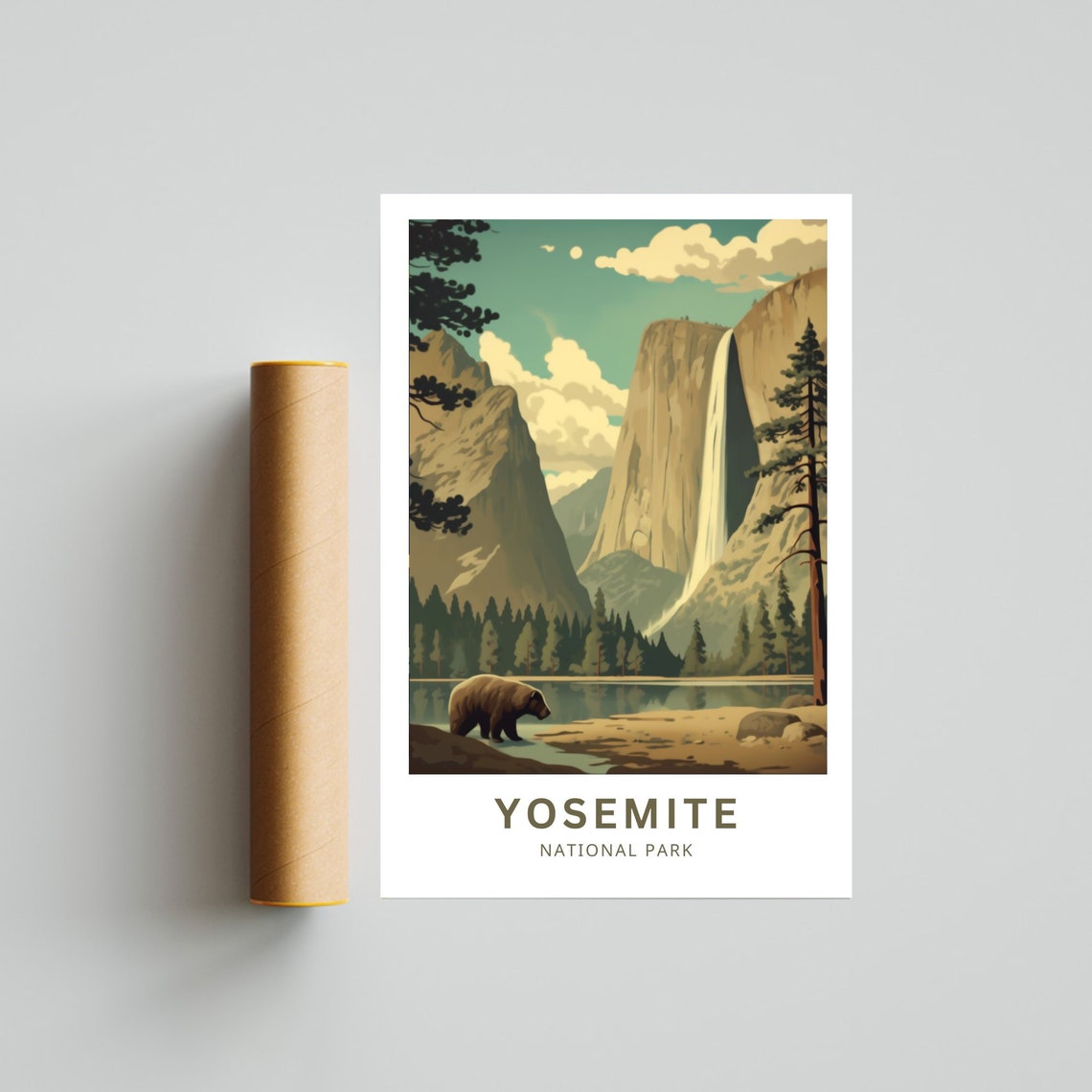 Yosemite National Park California Vintage Bear Waterfall Travel Poster - Image 5