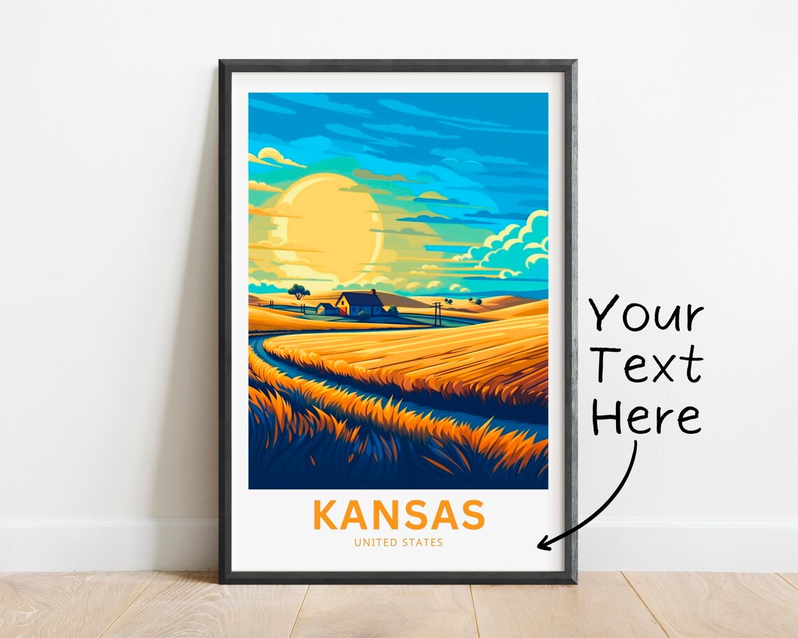 Personalized Kansas Farmhouse Golden Wheat Sunrise Travel Poster