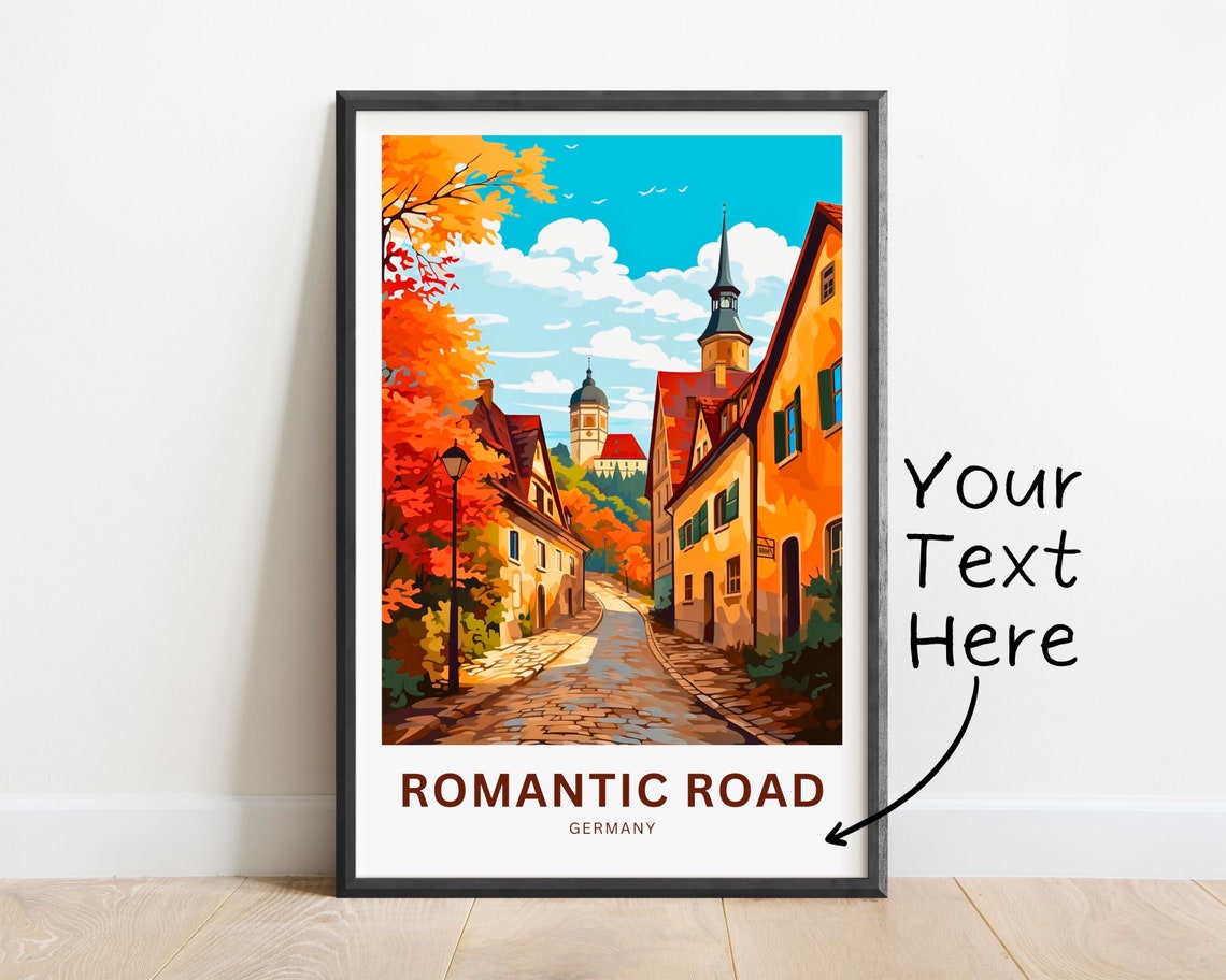 Romantic Road Germany Personalized Autumn Cobblestone Street Poster