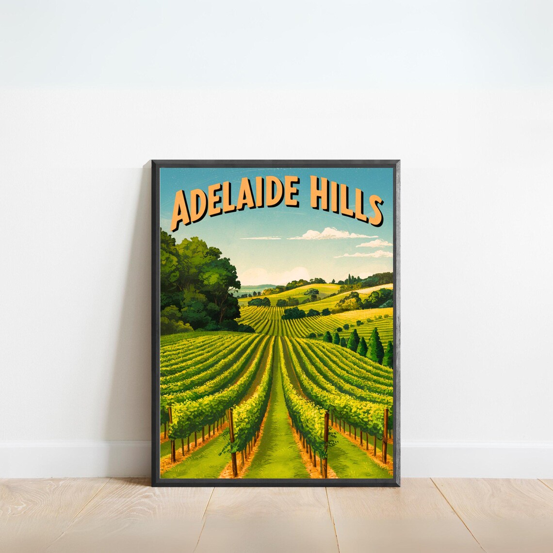 Adelaide Hills Australia Vintage Vineyard Rolling Hills Poster