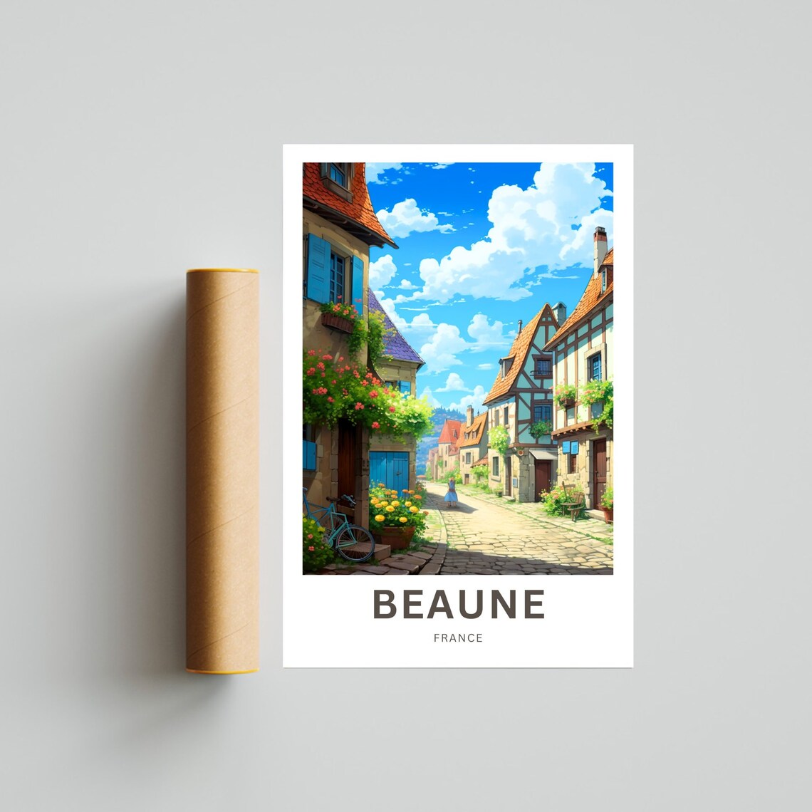 Personalized Beaune France Old Town Cobblestone Street Travel Poster - Image 4