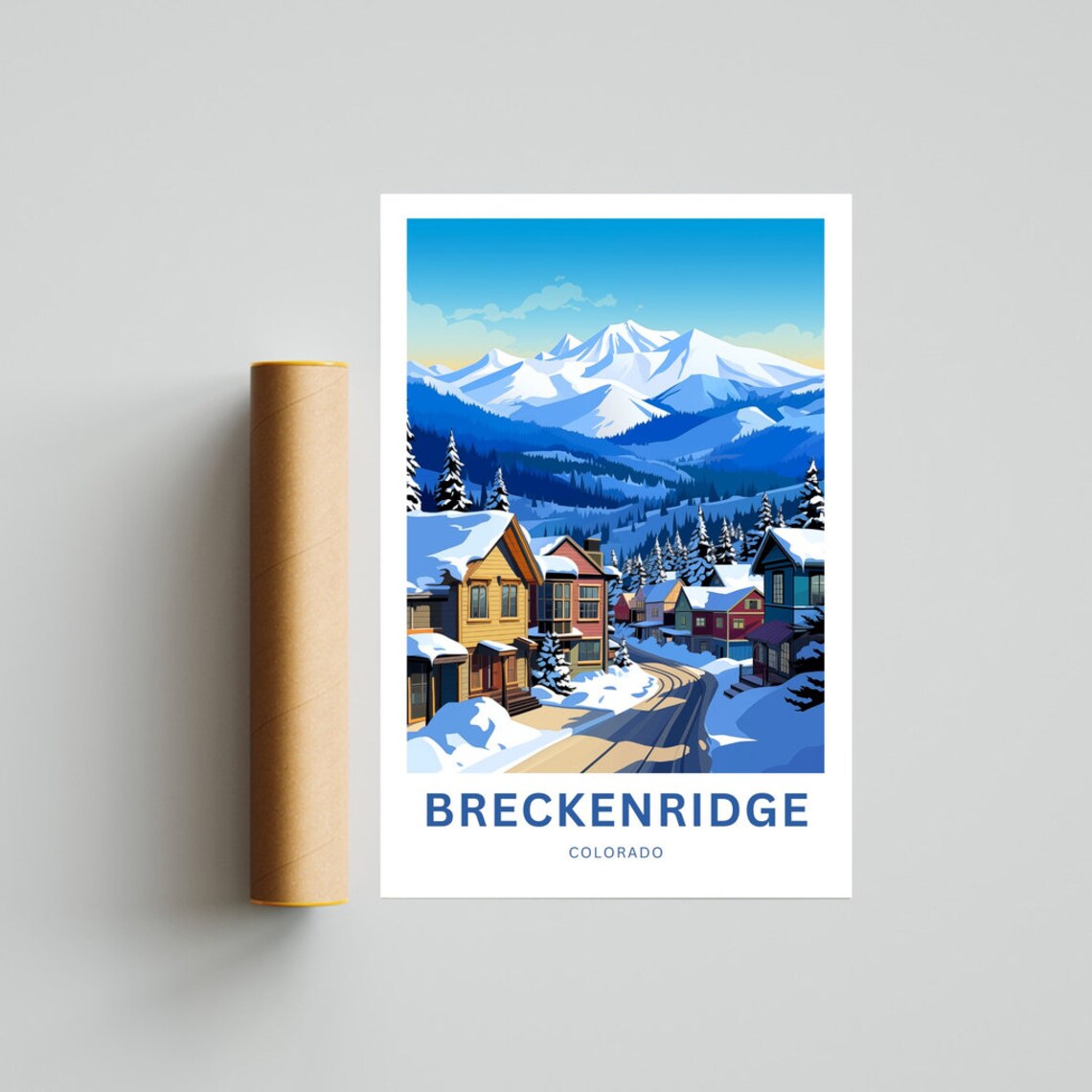 Breckenridge Colorado Snowy Street Houses Mountain View Poster - Image 4