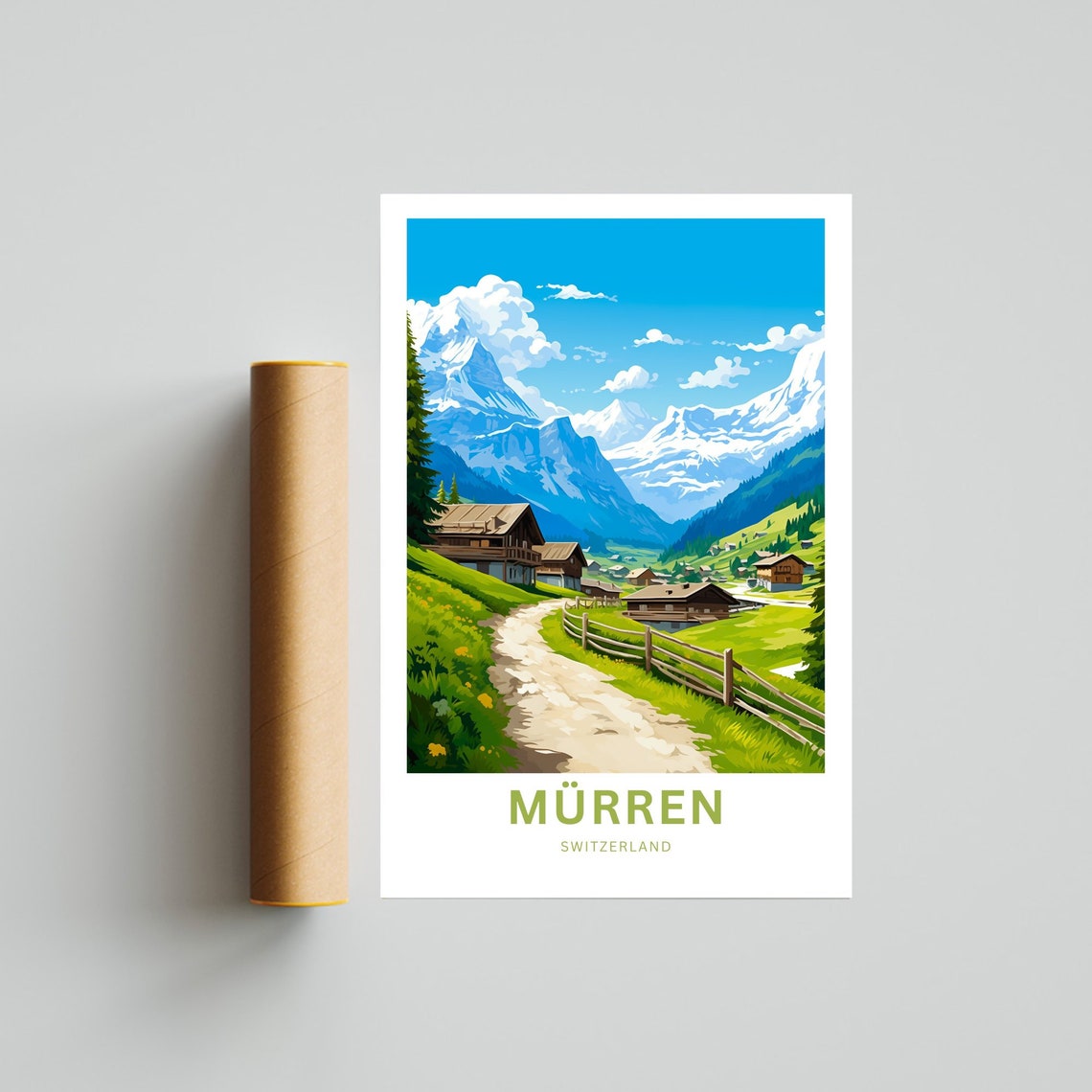 Murren Switzerland Alpine Chalets Snowy Peaks Mountain Travel Poster - Image 4