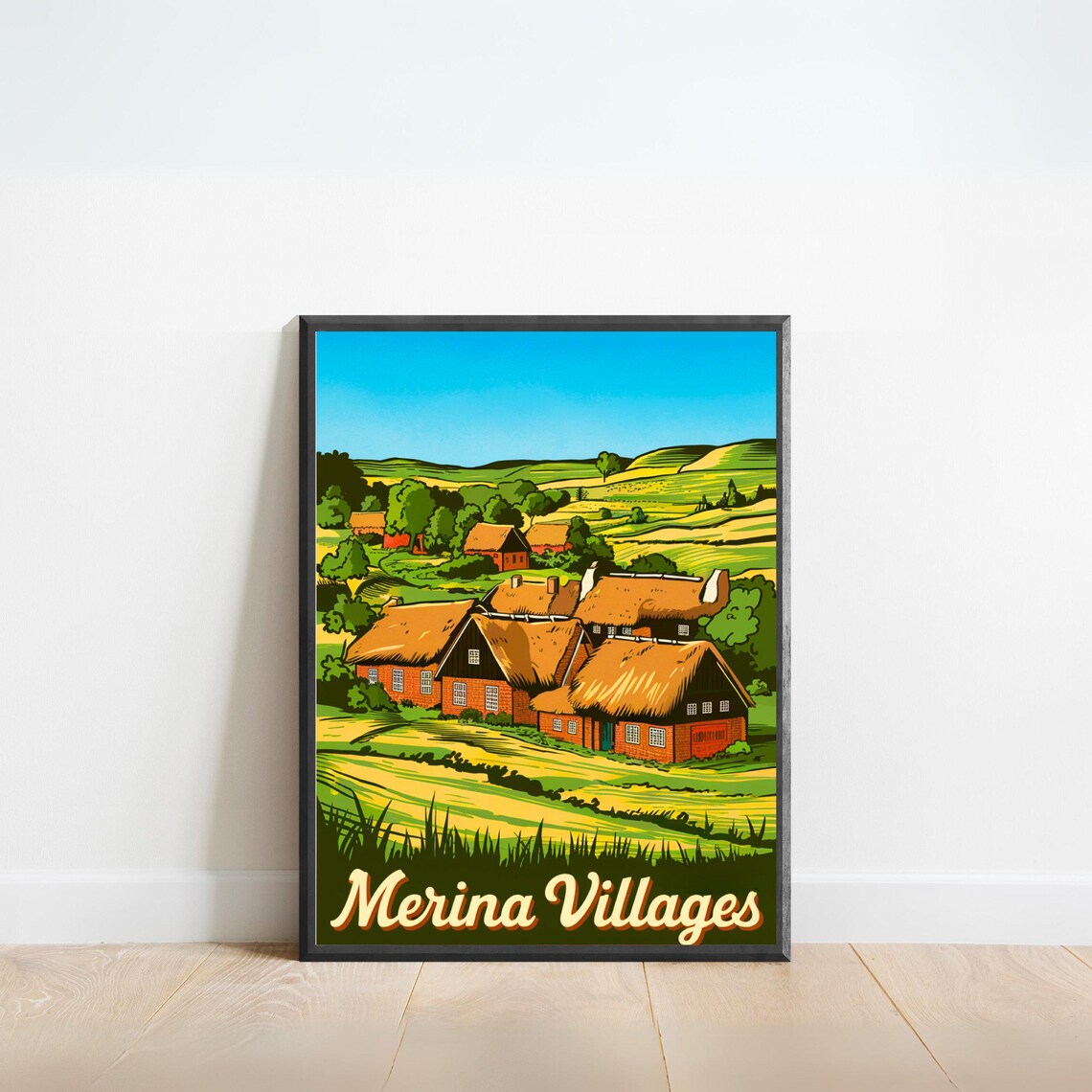 Merina Villages Madagascar Vintage Travel Poster Thatched Homes Hills