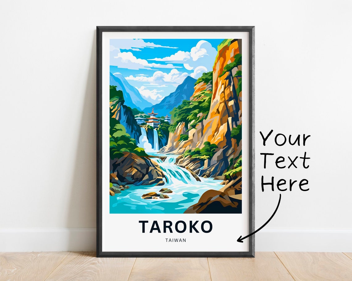 Personalized Taroko Taiwan Waterfall Temple Custom Text Poster