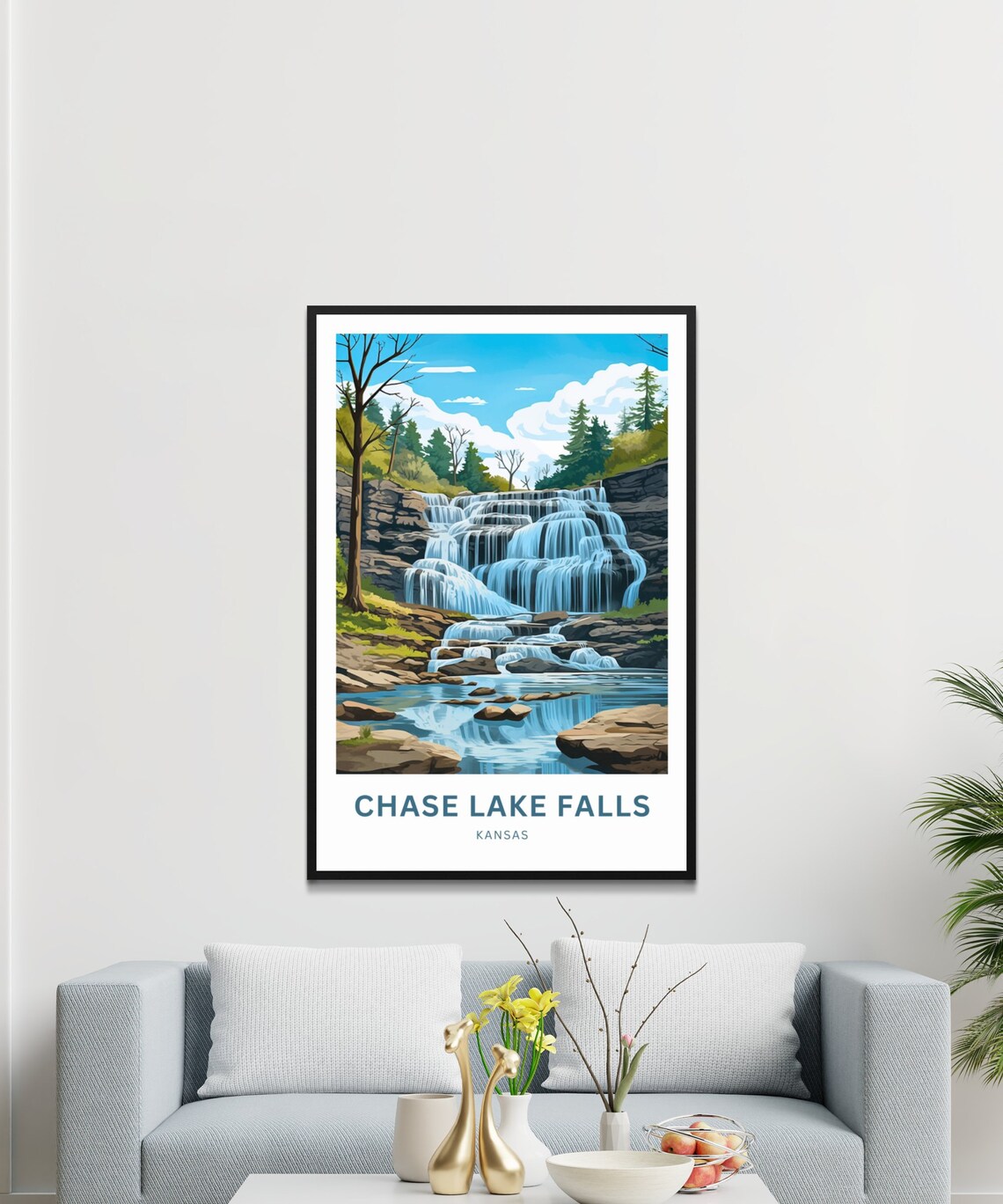 Chase Lake Falls Kansas Tiered Waterfall Forest Stream Travel Poster - Image 2