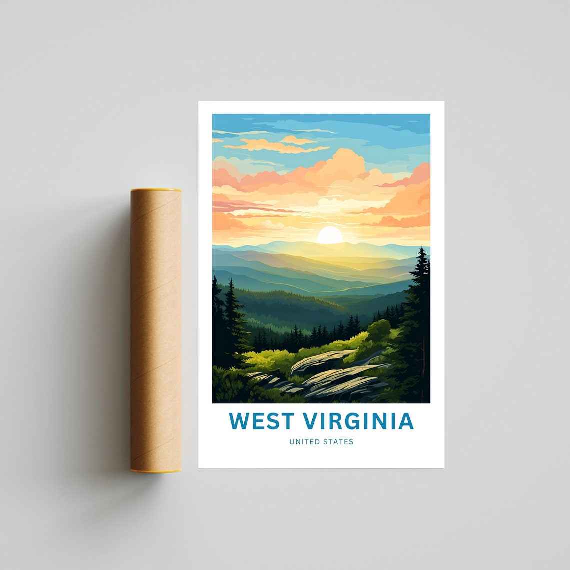 West Virginia Blue Ridge Mountain Sunrise Layers Travel Poster - Image 4