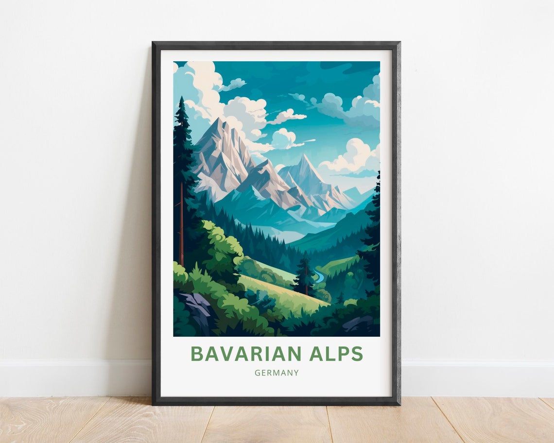 Bavarian Alps Germany Forest Valley Snowy Peaks Art Travel Poster