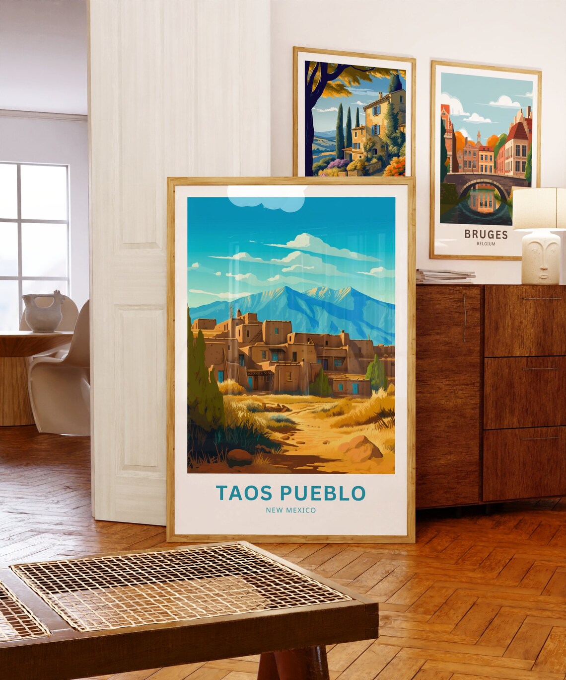 Taos Pueblo New Mexico Adobe Village Snowcapped Mountain View Poster - Image 5