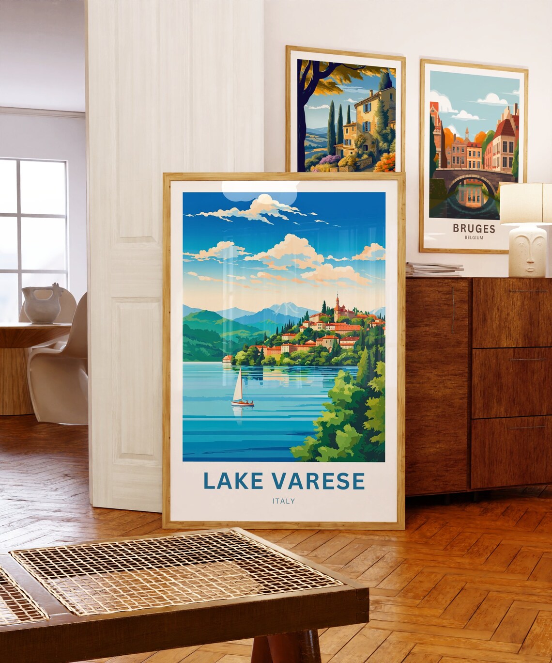 Lake Varese Italy Scenic Hillside Town Sailboat Travel Poster - Image 5
