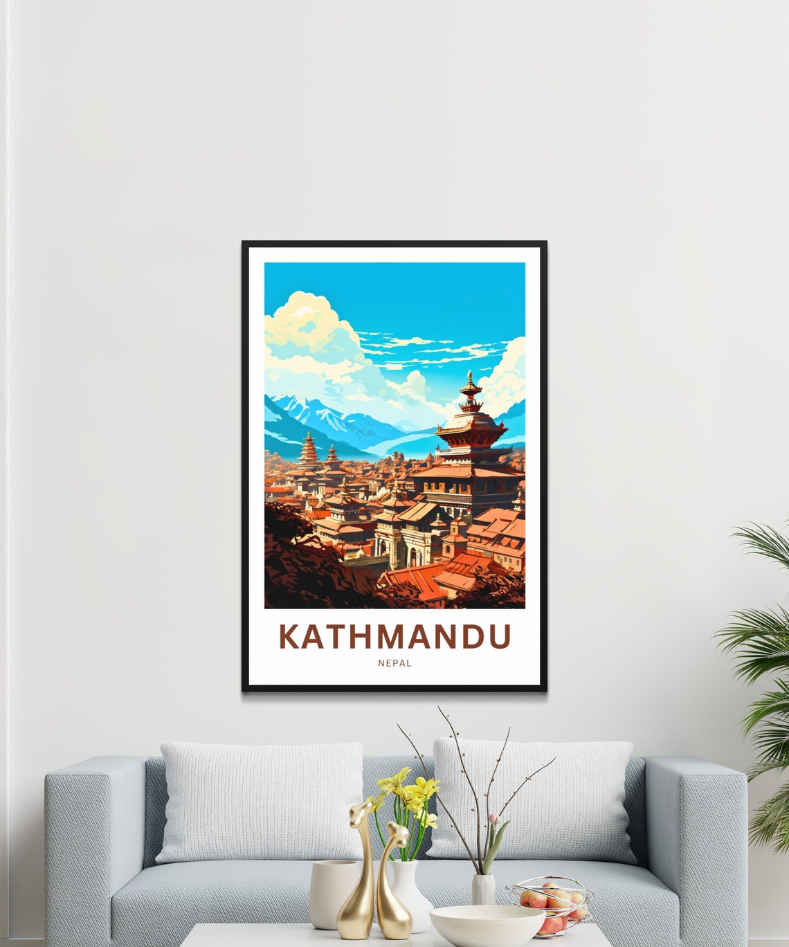 Kathmandu Nepal Pagoda Rooftops Himalaya Personalized Travel Poster - Image 3