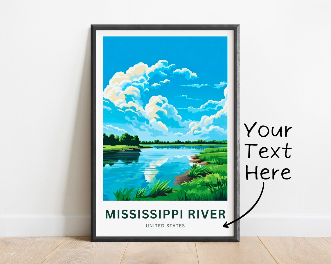 Mississippi River USA Personalized Calm River Clouds Travel Poster