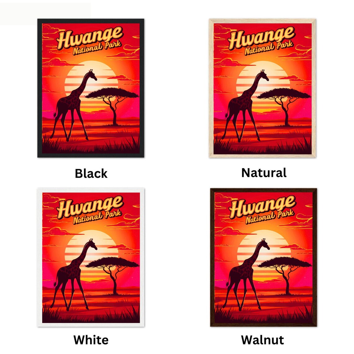 Hwange National Park Giraffe Sunset Acacia Africa Wildlife Poster - Image 4