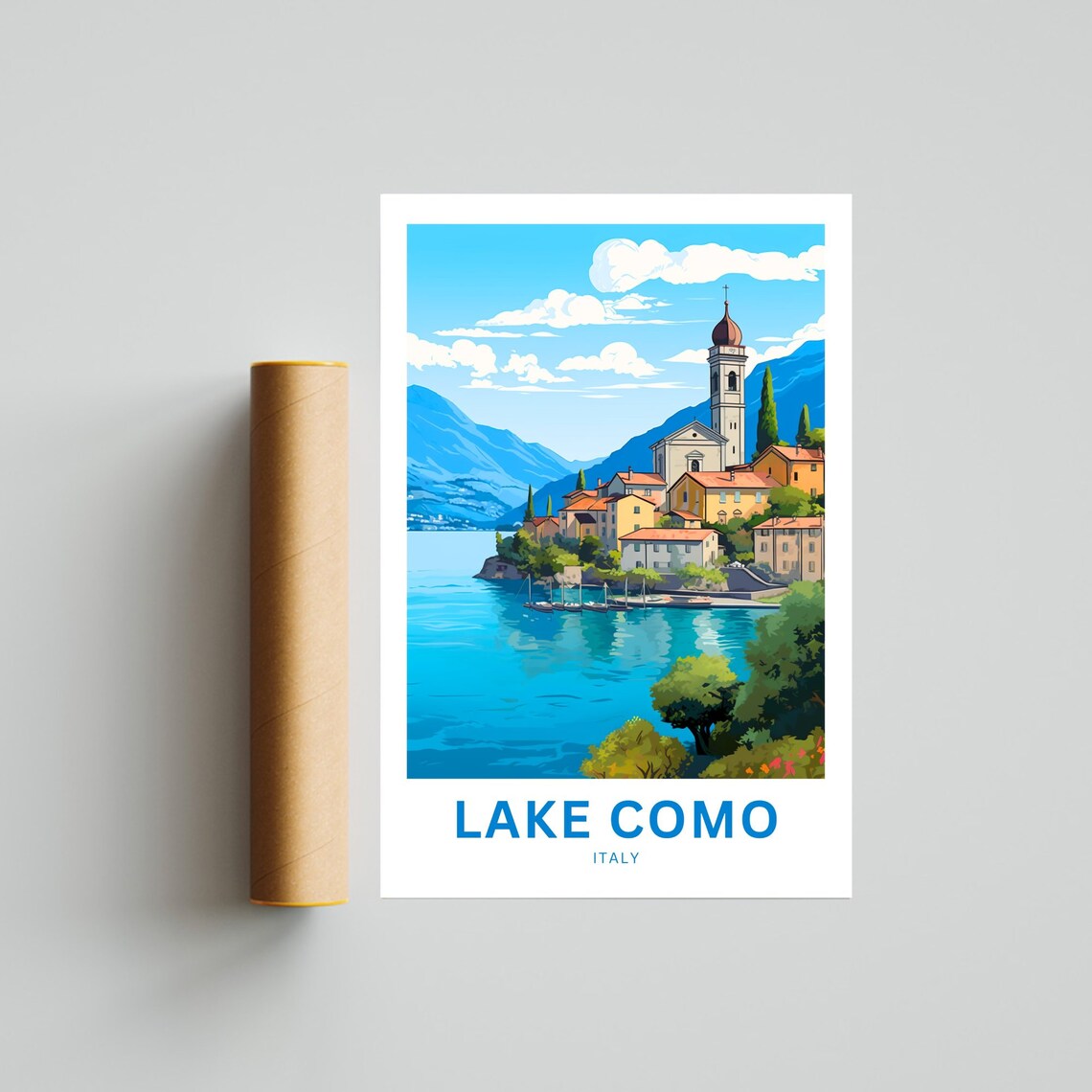 Lake Como Italy Lakeside Church Tower Village Travel Art Poster - Image 4