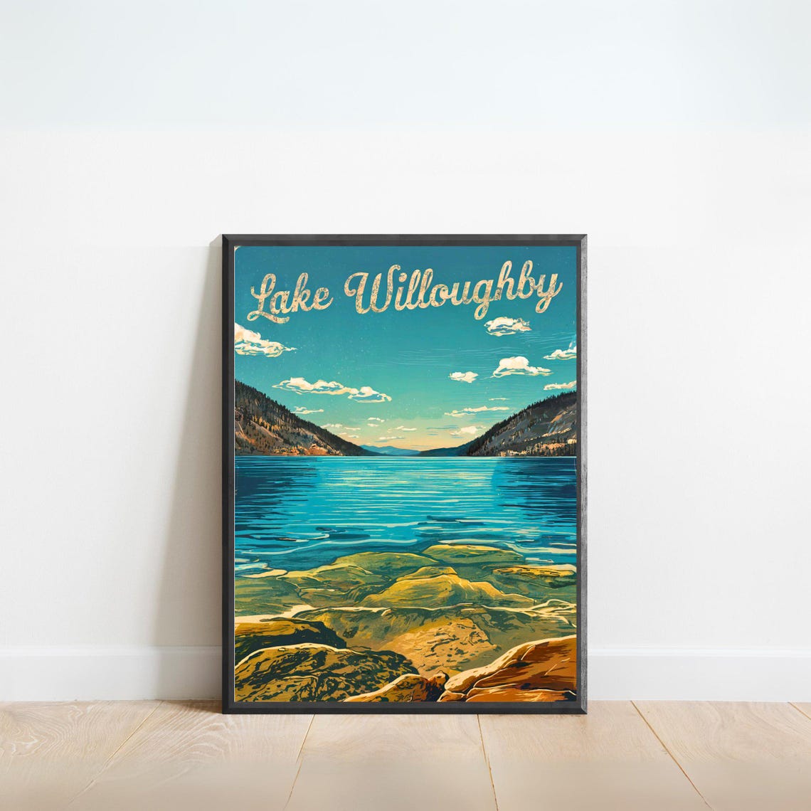 Lake Willoughby Vermont Rocky Shore Blue Lake Vintage Travel Poster