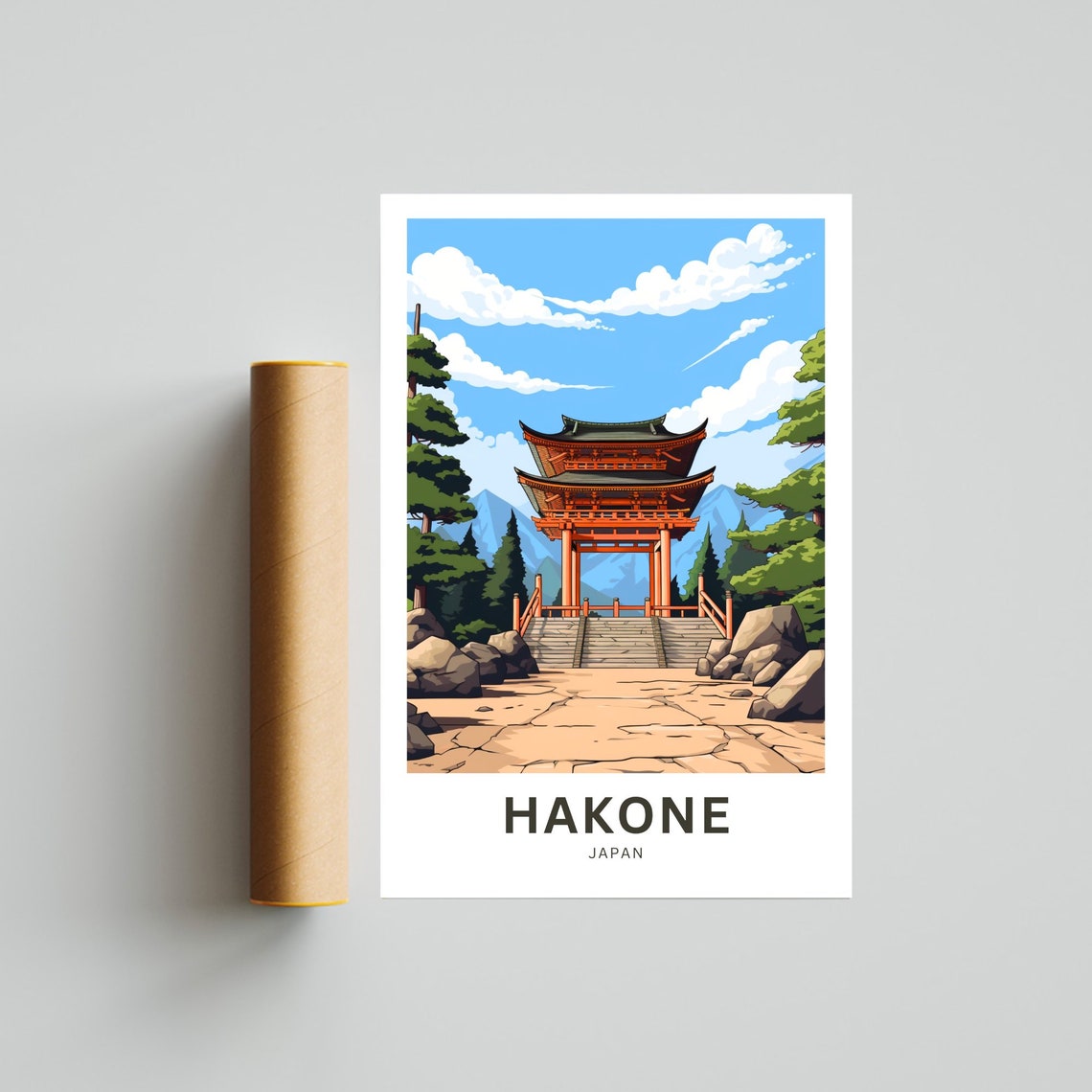 Hakone Japan Red Temple Gate Mountain View Personalized Poster - Image 4