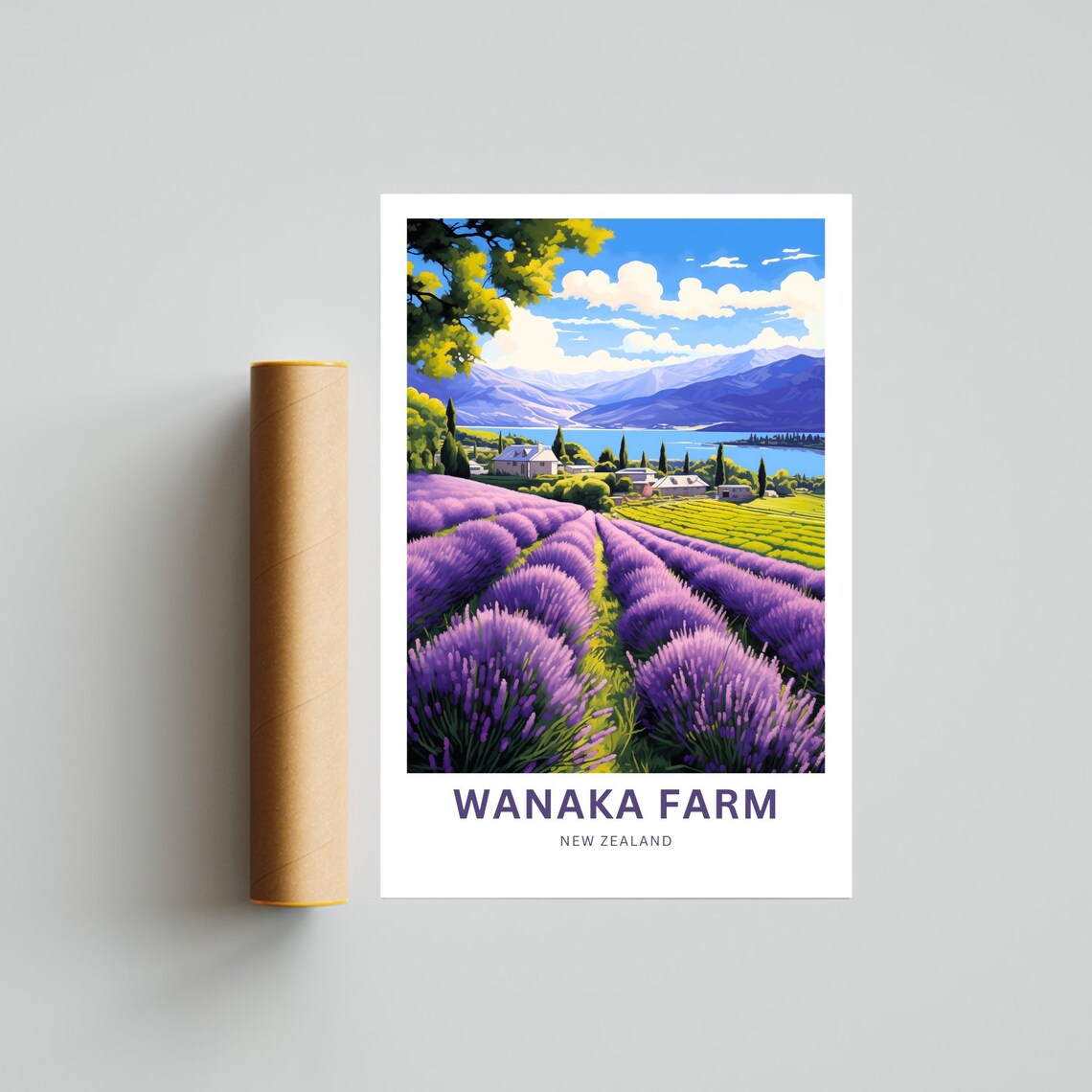 Wanaka Farm New Zealand Lavender Fields Custom Art Travel Poster - Image 4