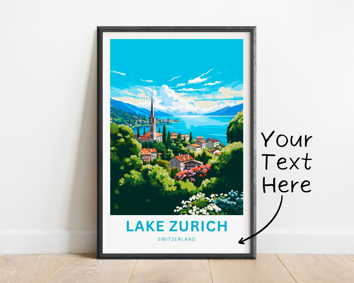 Lake Zurich Switzerland Custom Lakeside Town View Travel Poster