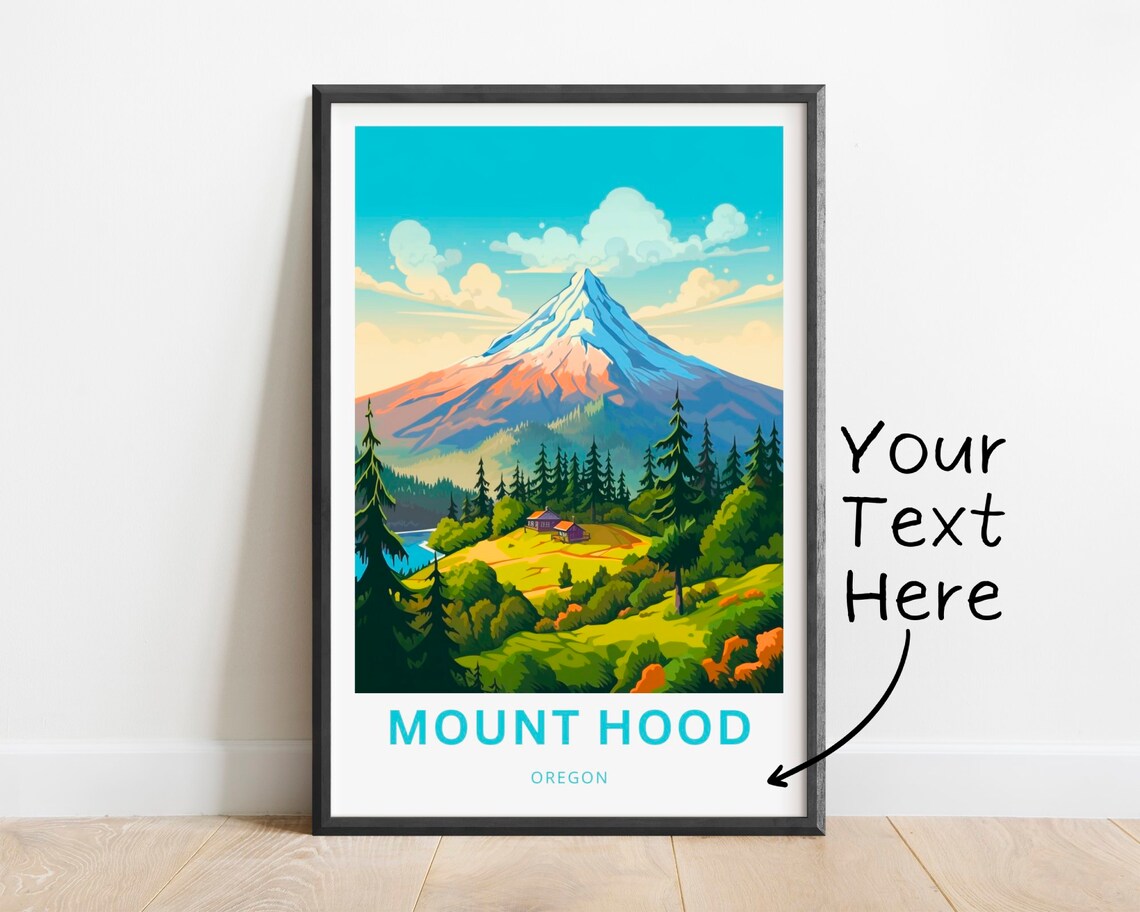 Mount Hood Oregon Snow Capped Peak Cabins Personalized Travel Poster