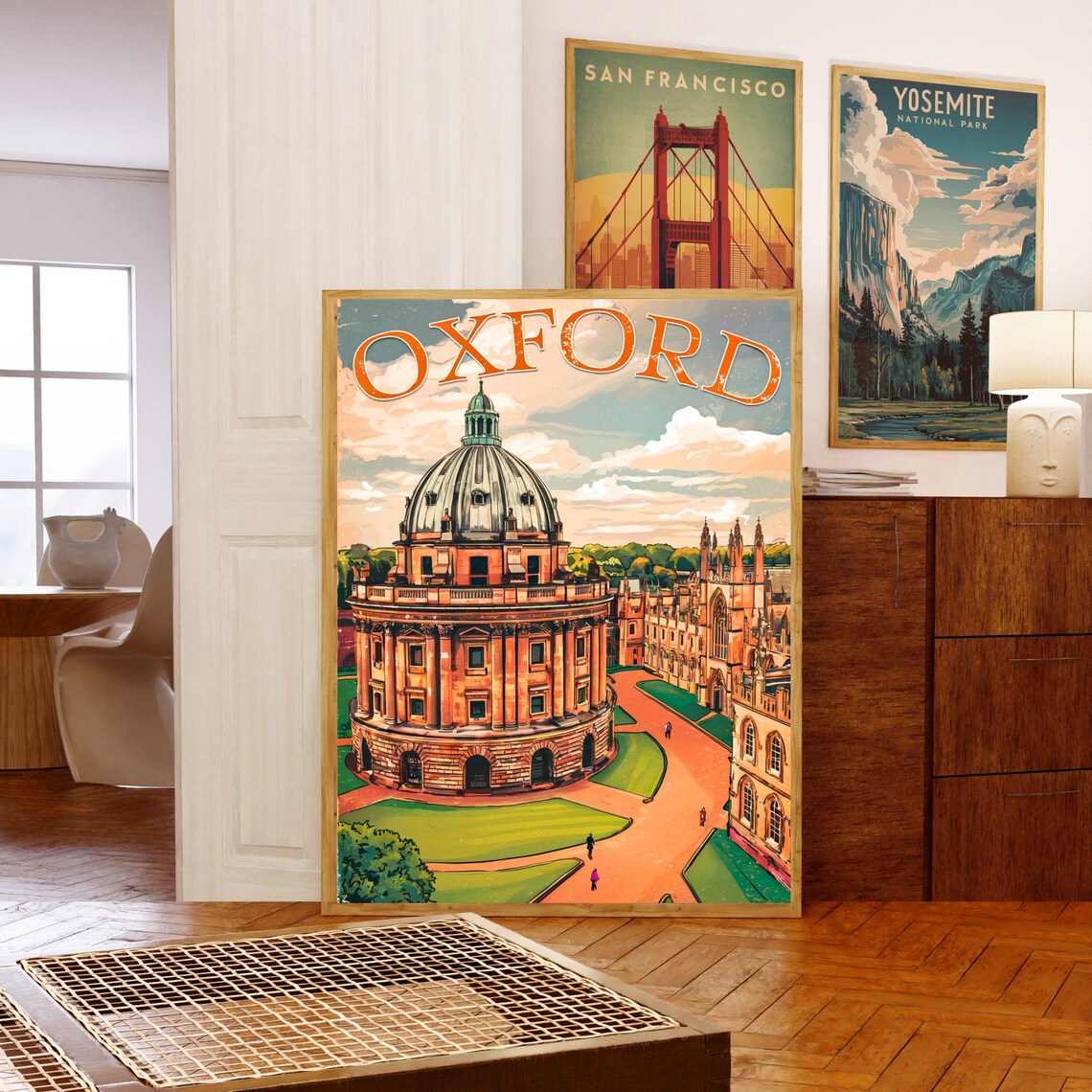 Oxford England Radcliffe Camera College Courtyard Retro Travel Poster - Image 5