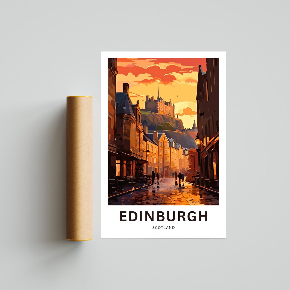 Edinburgh Scotland Castle Rock Old Cobblestone Street Poster - Image 4