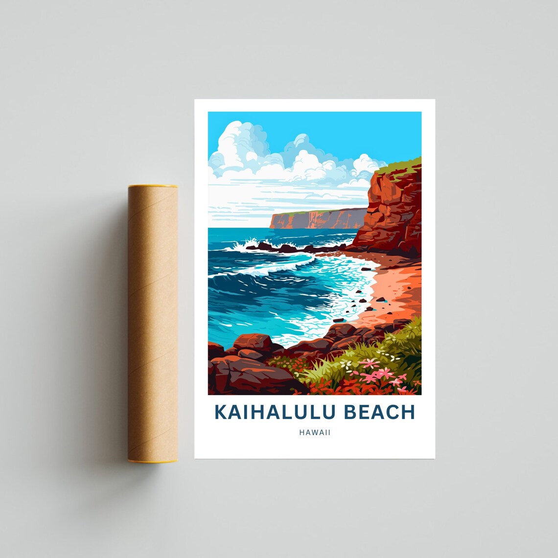 Kaihalulu Beach Hawaii Red Sand Beach Waves Crashing Travel Poster Art - Image 4