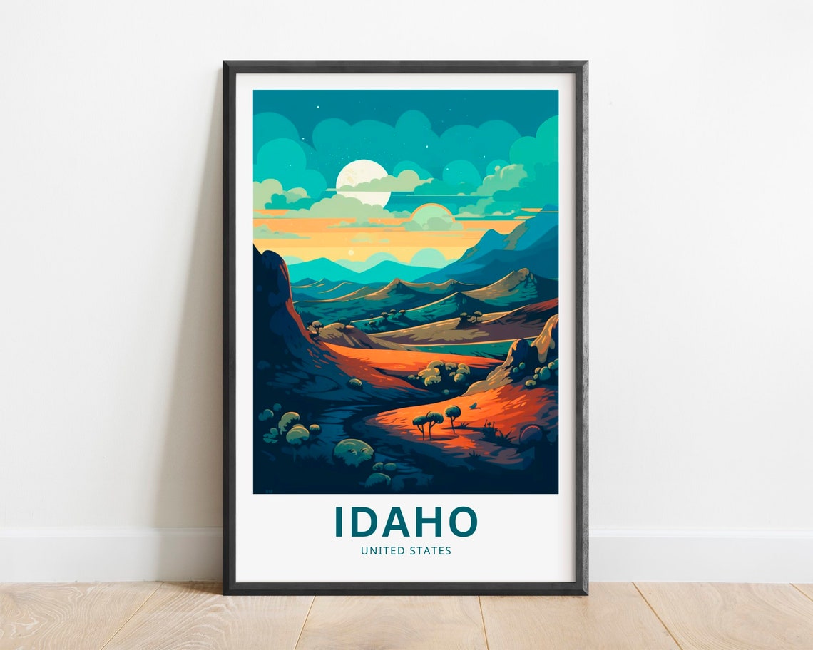 Idaho Desert Night Moonlit Valley Mountain Moon Travel Poster