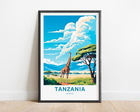 Tanzania Travel Print Tanzania Poster Ngorongoro Wall Art Framed Present Gift Africa Present
