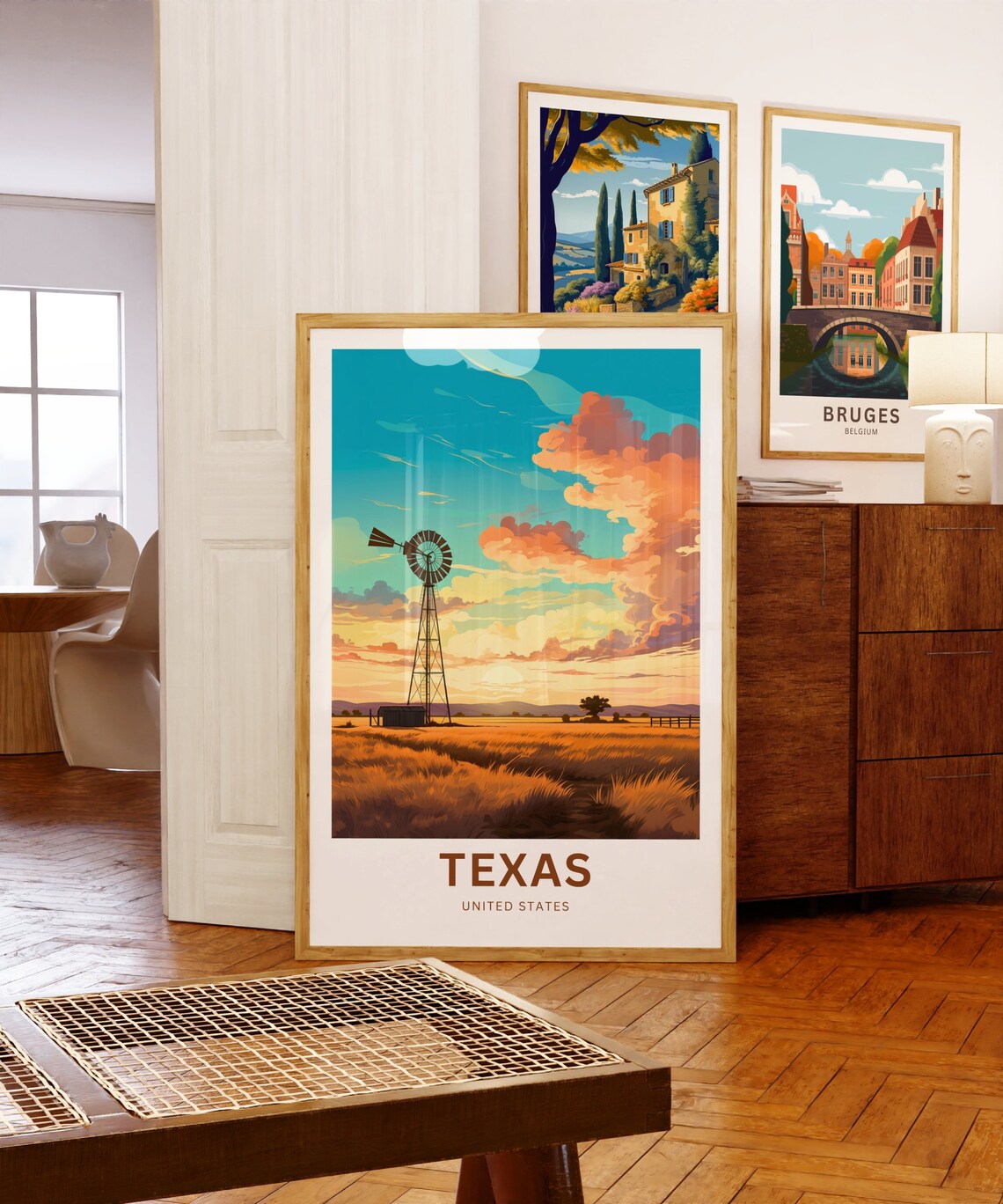 Texas Ranch Windmill At Golden Sunset Wheat Field Travel Poster - Image 5