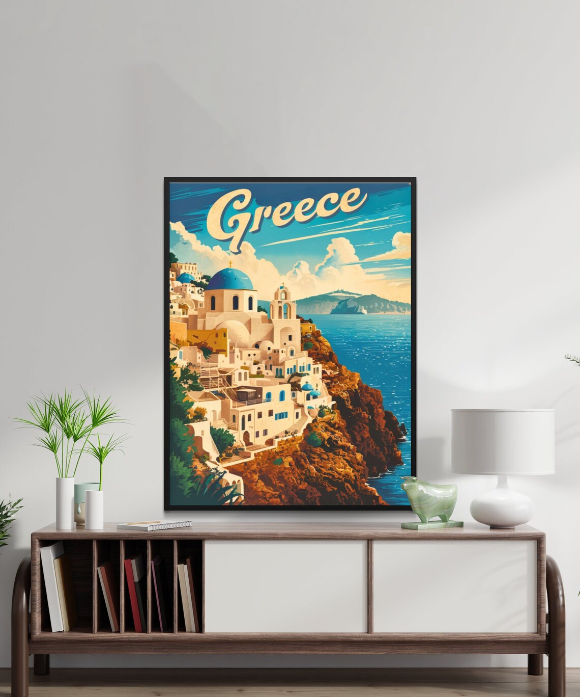 Greece Santorini Caldera Blue Domes Sunset Vintage Travel Poster - Image 2