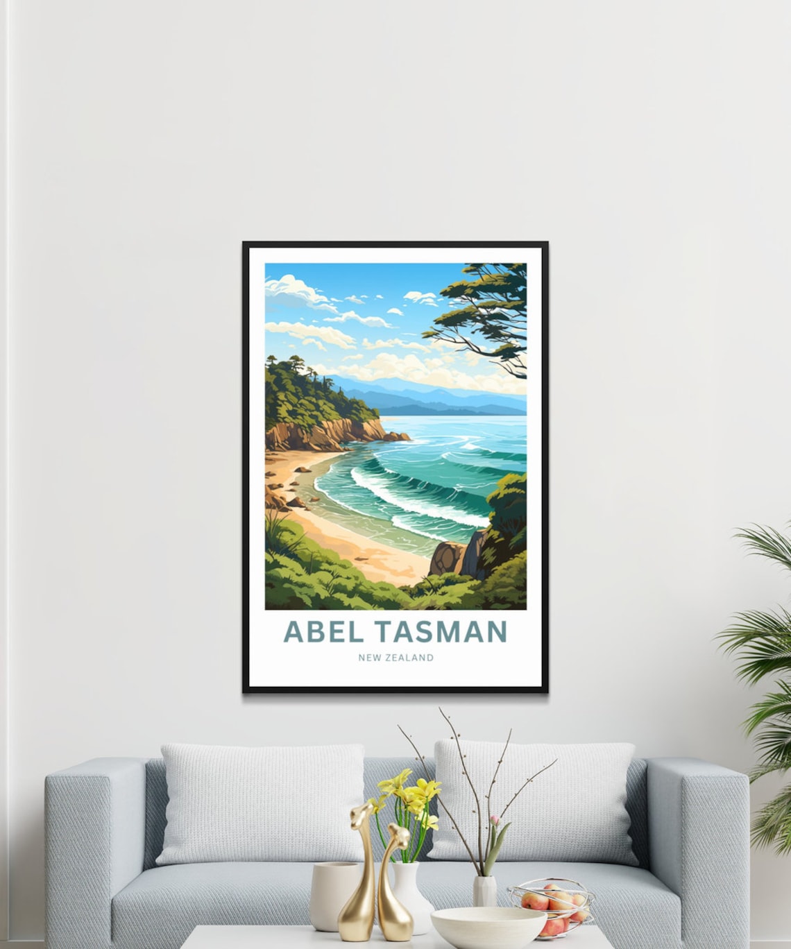 Abel Tasman New Zealand Golden Beach Cove Surfing Scene Poster - Image 3