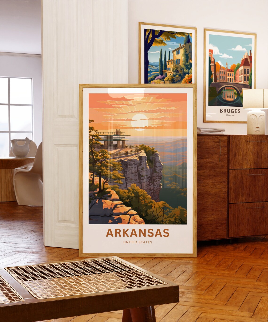 Arkansas Cliff Overlook Pavilion Golden Sunset Travel Poster - Image 5