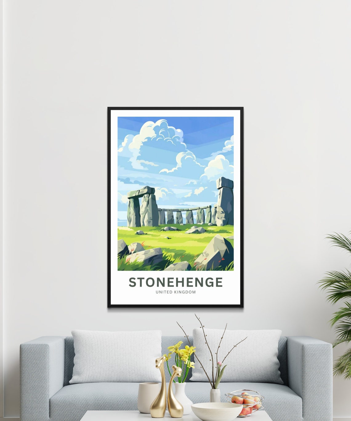 Stonehenge United Kingdom Green Meadows Custom Text Travel Poster - Image 3