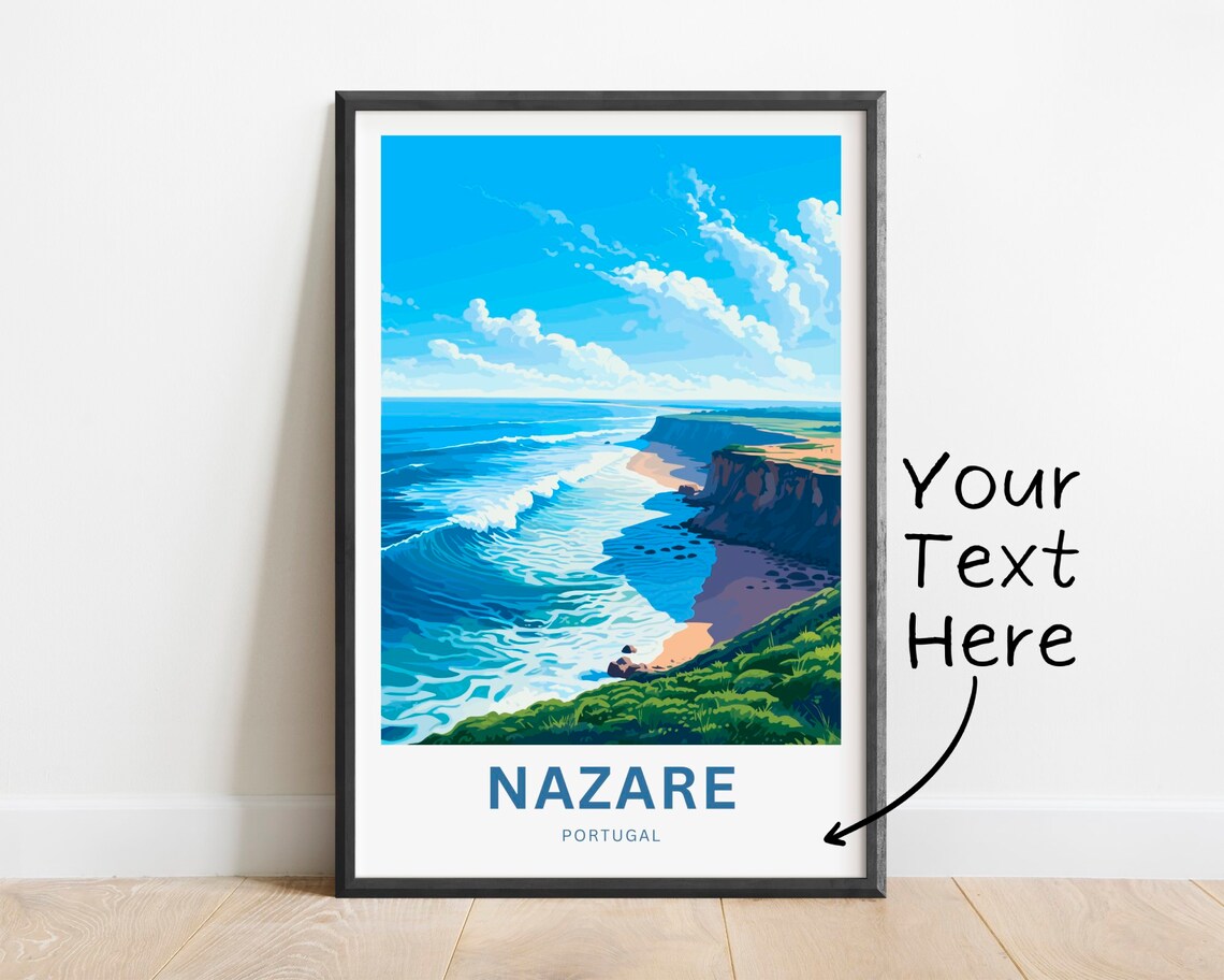 Nazare Portugal Cliff Coast Giant Wave Surf Break Scene Poster