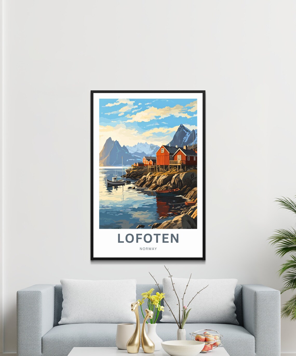Lofoten Norway Red Fishing Cabins Boats Mountain Personalized Poster - Image 3