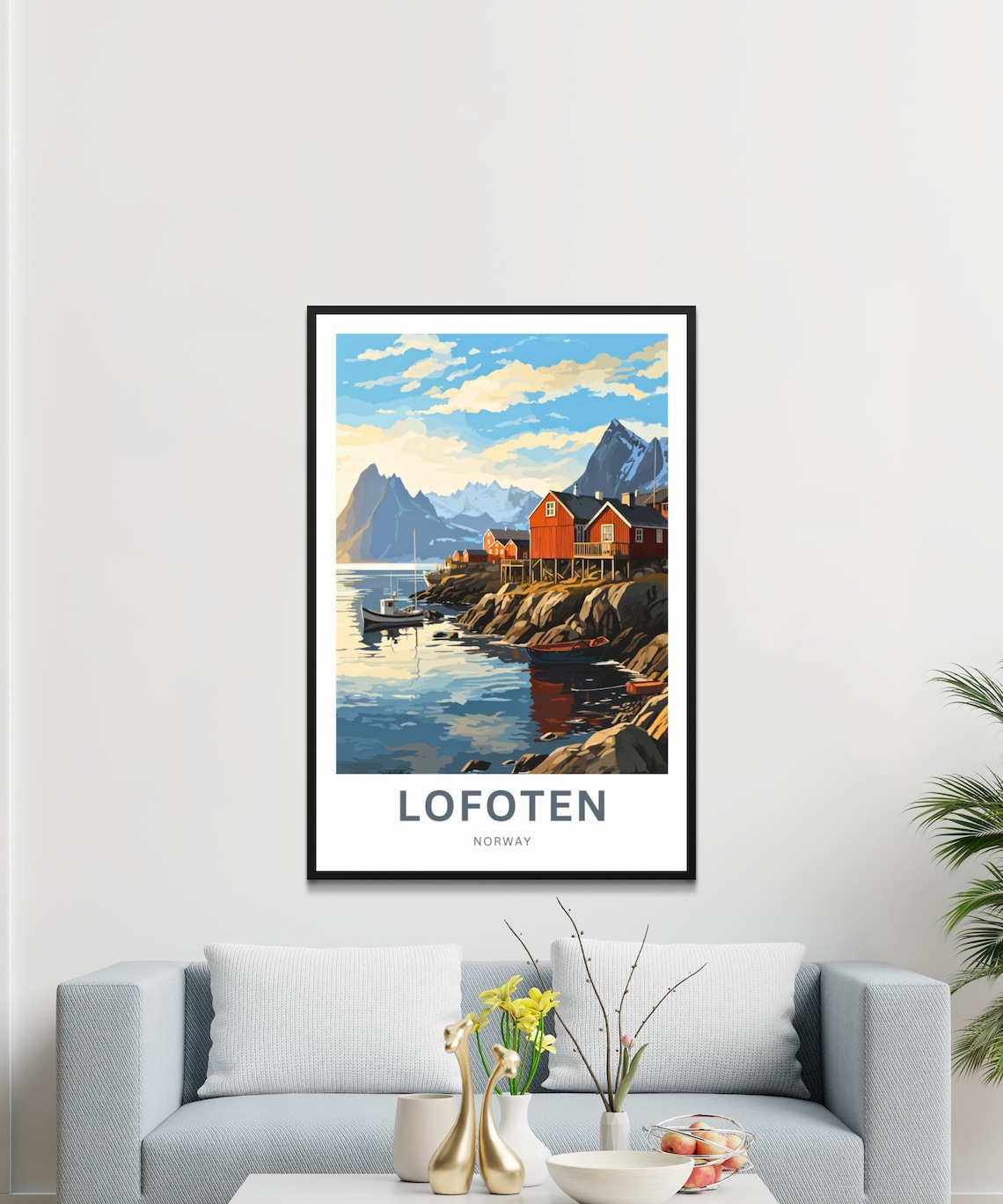 Lofoten Norway Red Stilt Houses Fishing Harbor Mountain View Poster - Image 3