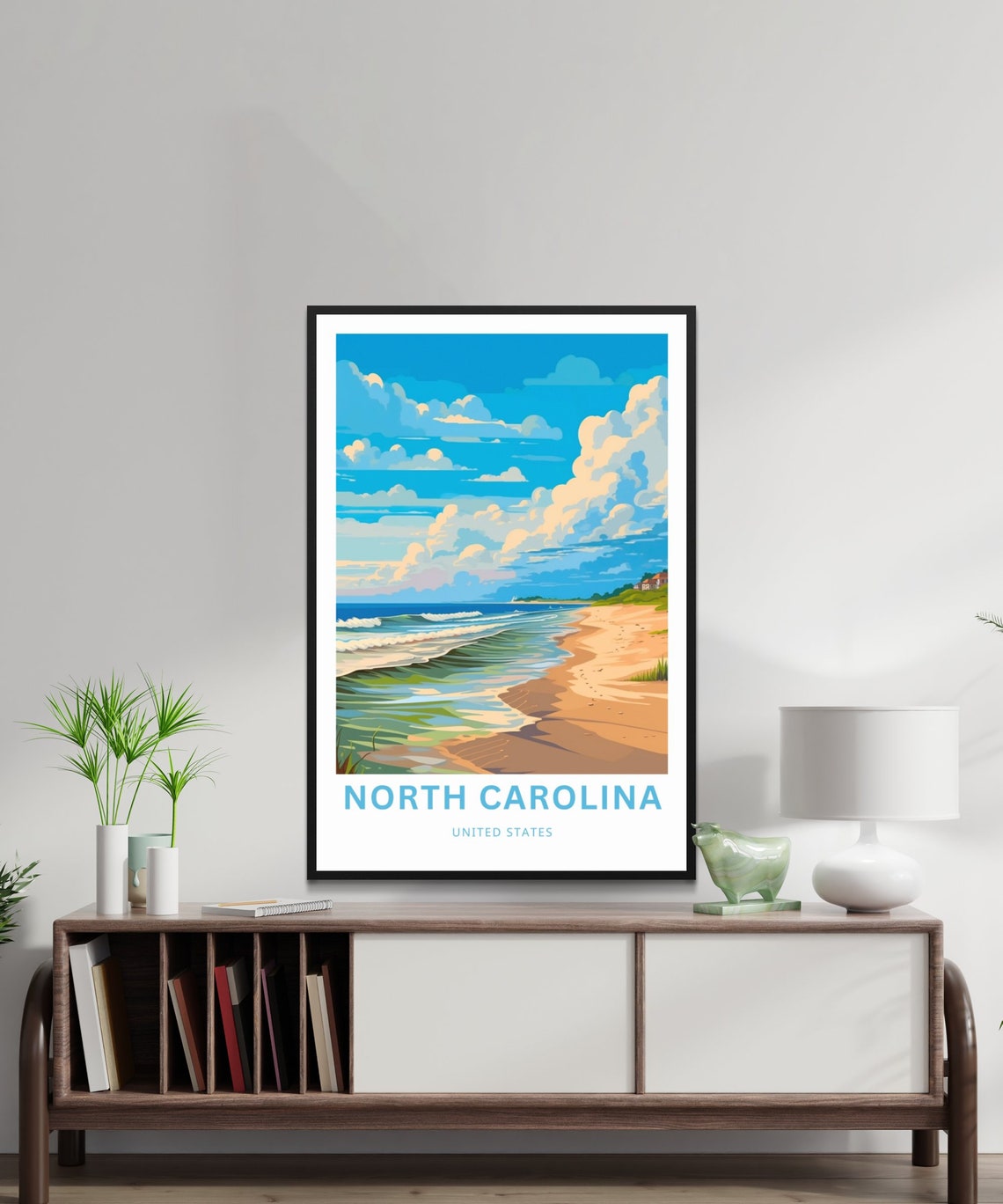 North Carolina Personalized Travel Poster Beach Waves Custom Text Art - Image 2