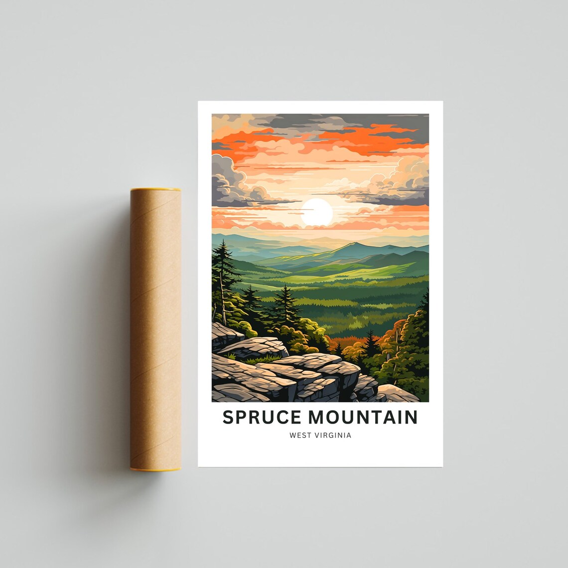 Spruce Mountain West Virginia Rocky Ridge Sunset Travel Poster - Image 4