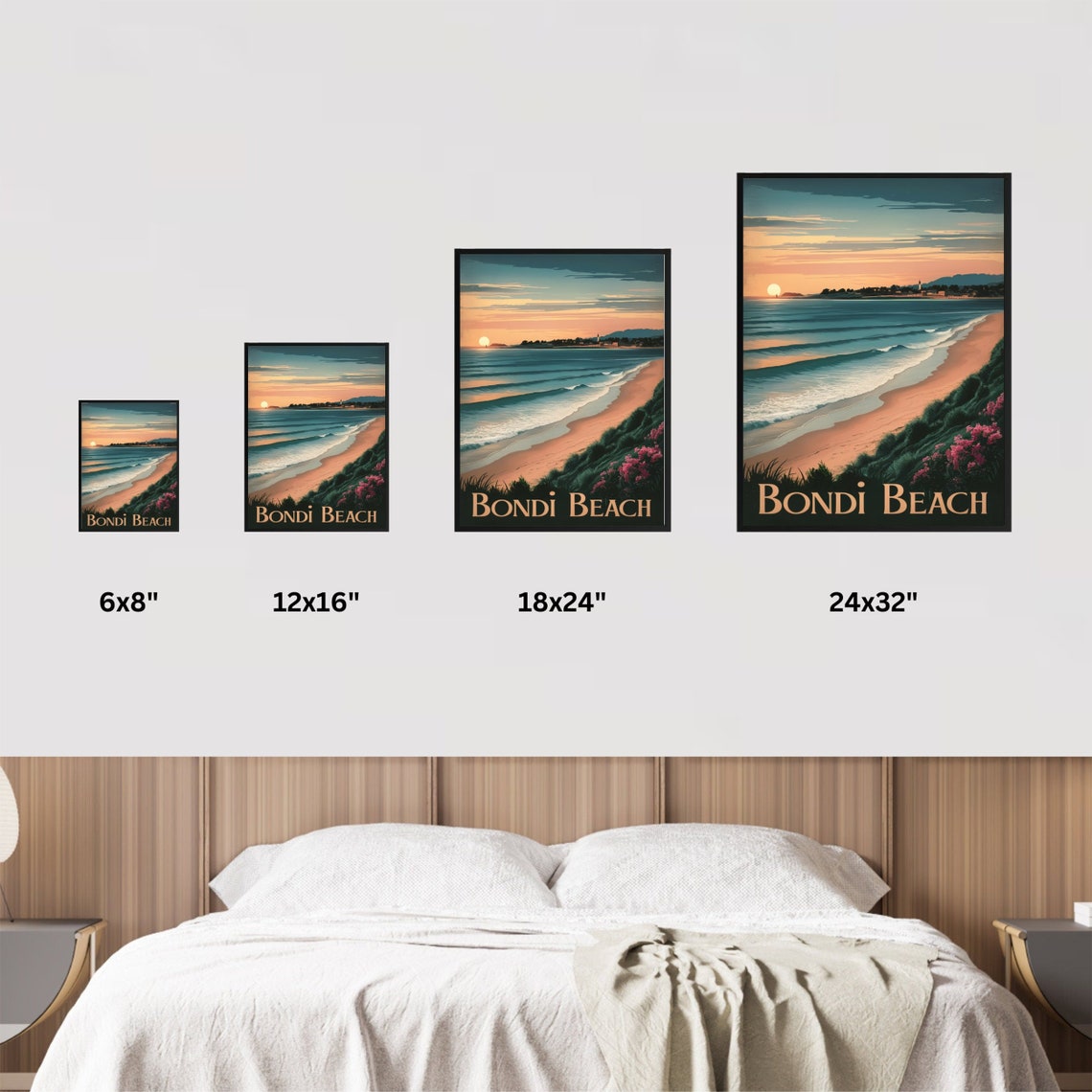 Bondi Beach Sydney Sunset Waves Curved Golden Sand Vintage Poster - Image 4